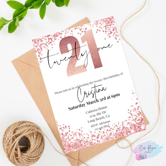 Editable 21st Birthday Invitation Personalized Birthday Etsy
