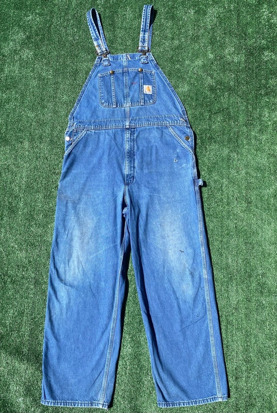 VTG 90s Carhartt Dungarees Faded Distressed Denim Bib Overalls Mens 40x 29 Etsy UK