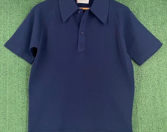 VTG 60’s McGregor Miracle 2 Navy Polyester Short Sleeve Polo Shirt Small Short