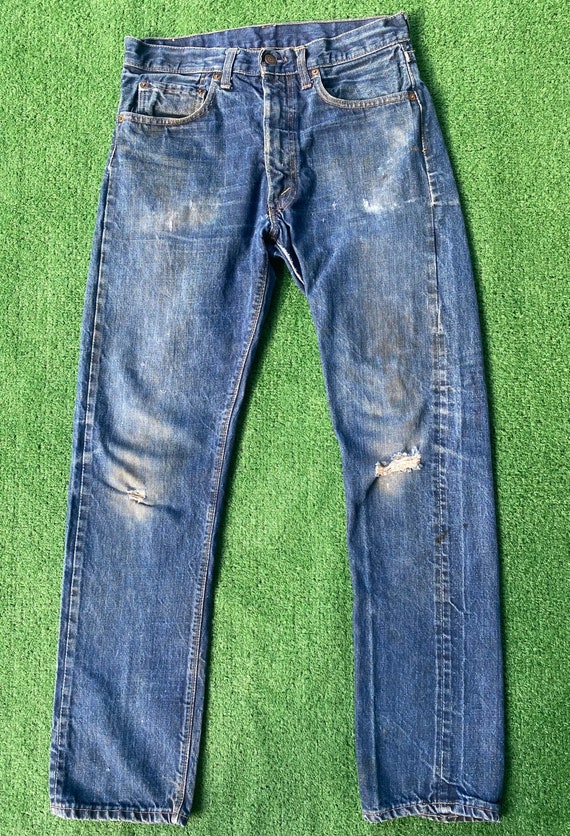 Vintage 70s Levis 505 0217 XX Selvedge Big E Talon Zipper 8 Stamp Mens Size  30x29 Heavily Distressed 