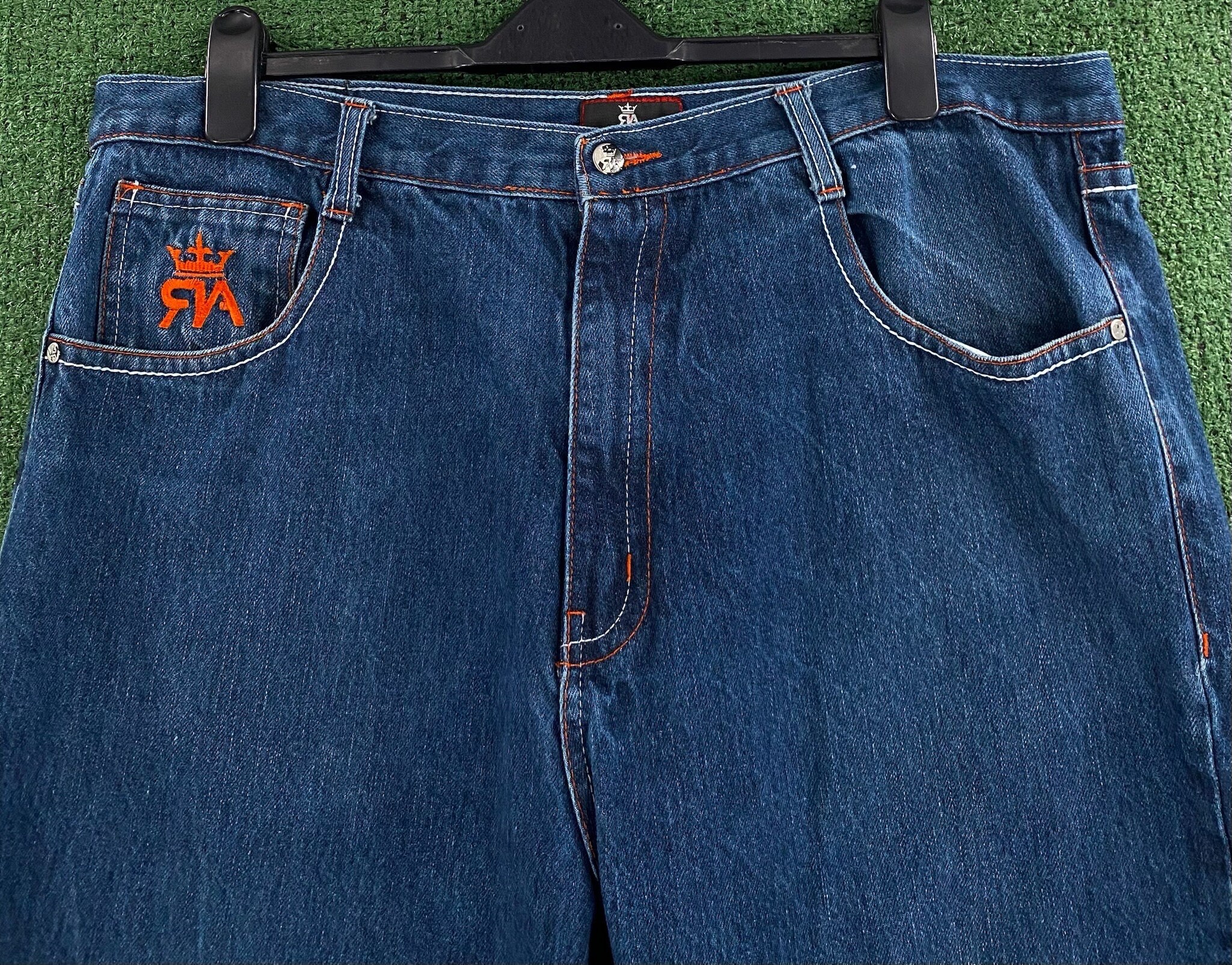 Vintage Y2K Red Ape Orange Embroidered Baggy Jeans Mens Size