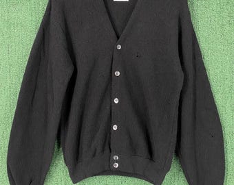 Sweter kardigan VTG 50’s Campus 2 Ply z wełny alpaki w kolorze czarnym, sprany, męski, rozmiar średni