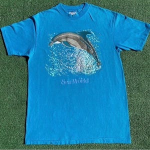 Vintage 80s Dolphin Sea World Raised Graphic Single Stitch T-Shirt Womens Medium