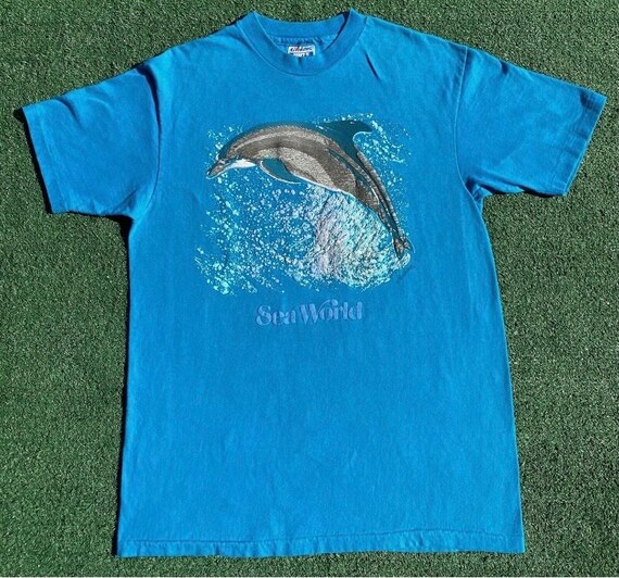 Vintage 80s Dolphin Sea World Raised Graphic Single Stitch T-shirt - Main Image
