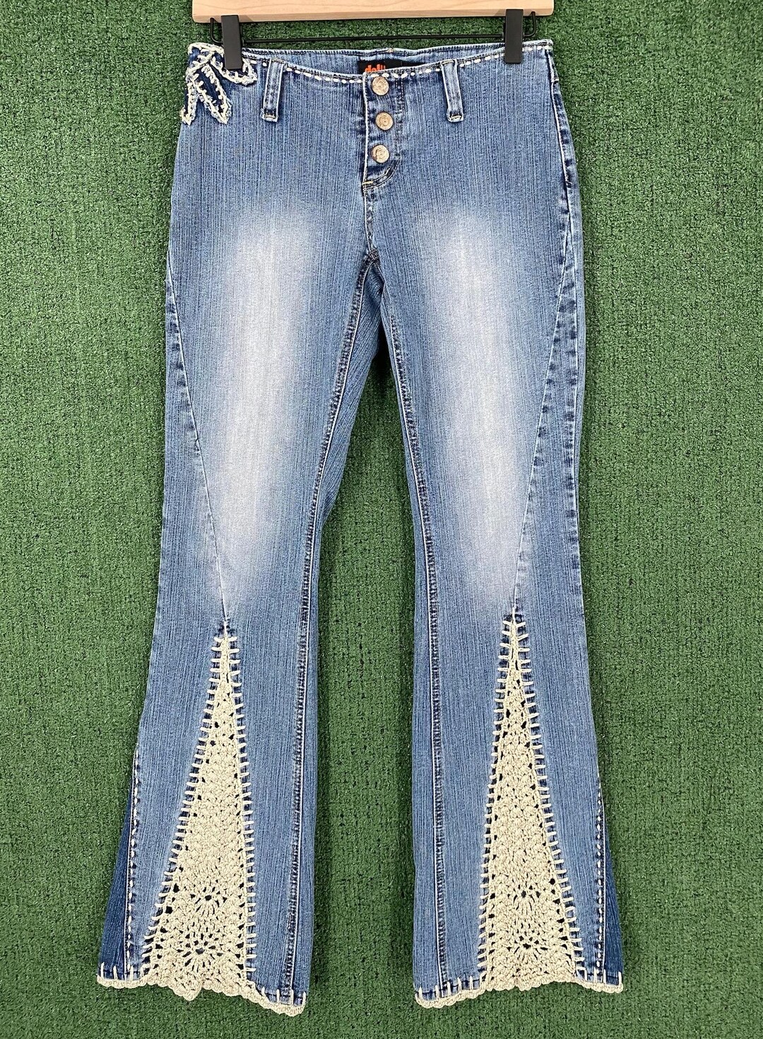 Vintage Y2K Dollhouse Crochet Flare Bell Bottom Denim Jeans