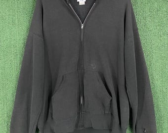 VTG 90er Jahre Wrangler Sweats Verblasster Distressed Schwarz Blank Full-Zip Hoodie Herren XL