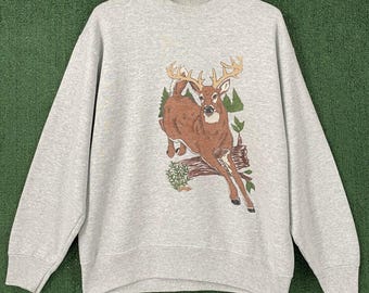 Vintage 90’s Deer Nature Hand Painted Sweatshirt Men’s Size Large USA Made
