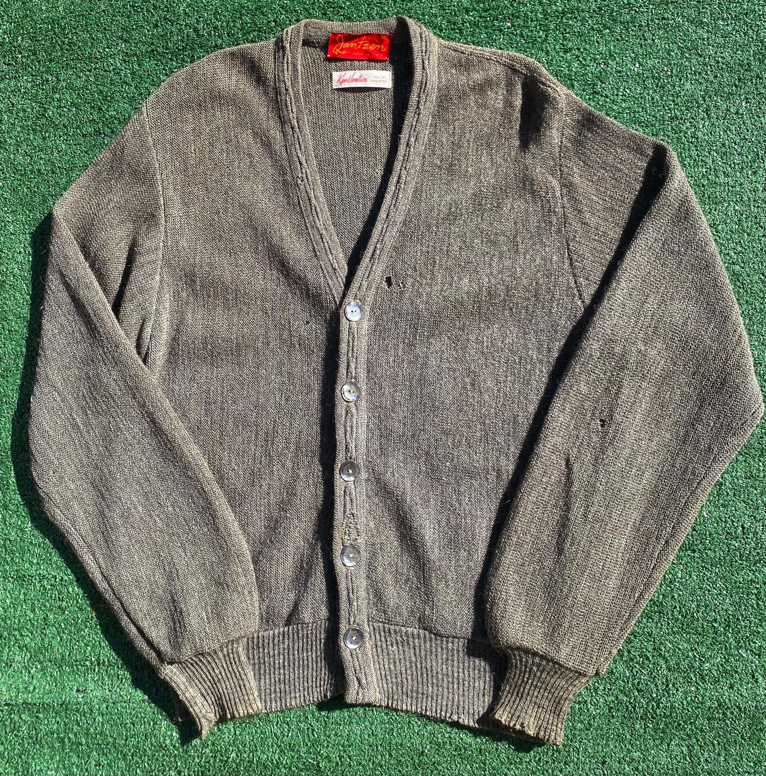 VTG 60's Jantzen Ken Venturi Golf Mohair Wool Distressed Cardigan