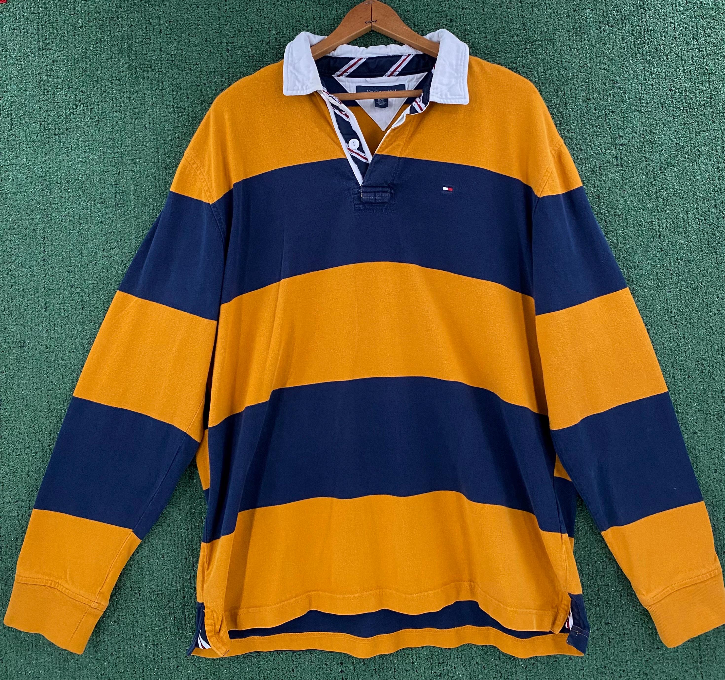 Vintage Y2K Tommy Hilfiger #8 Striped Rugby Shirt Elbow Patches
