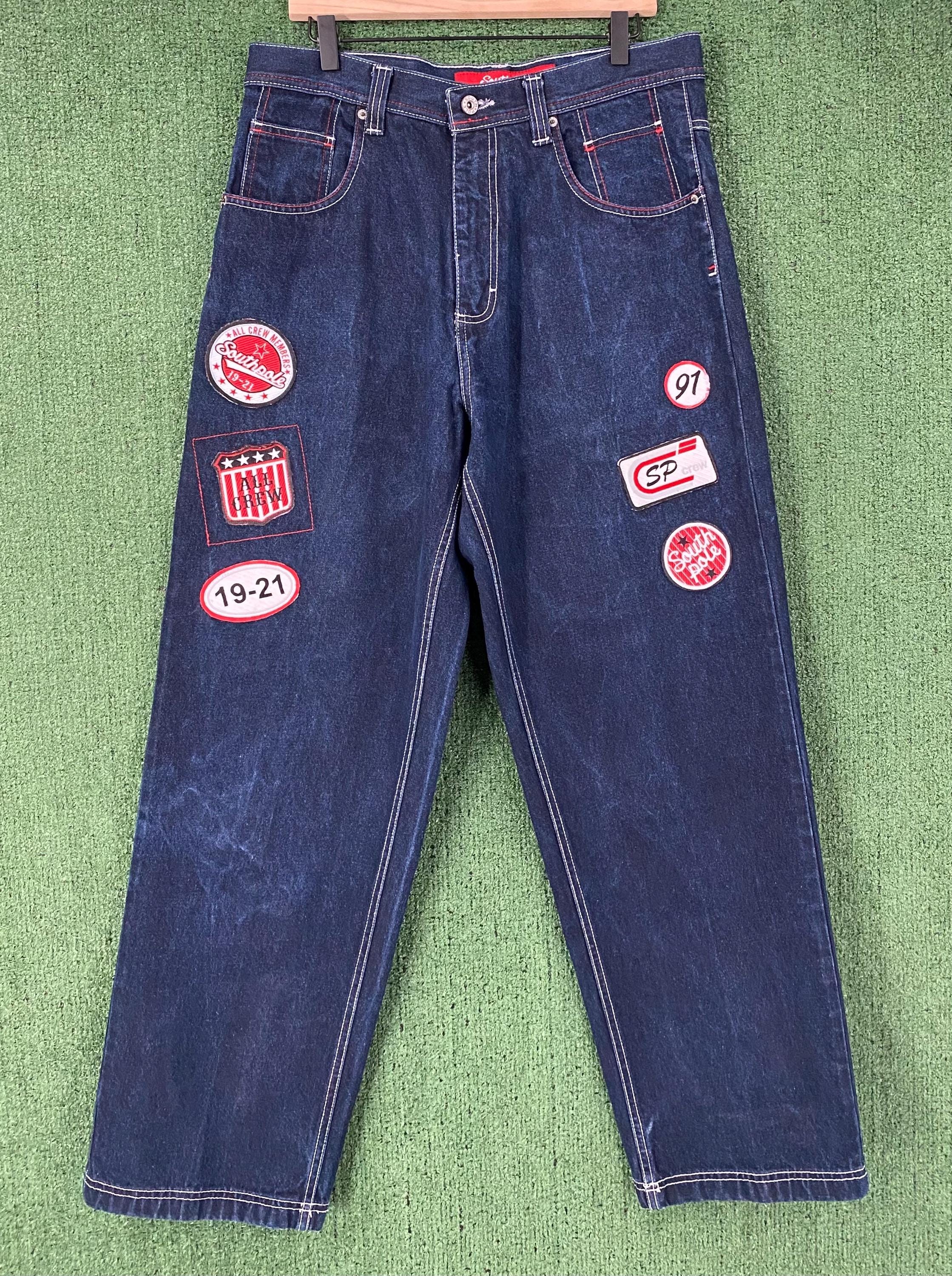 Vintage Y2K South Pole Baggy Wide Leg Patched Dark Denim Jeans