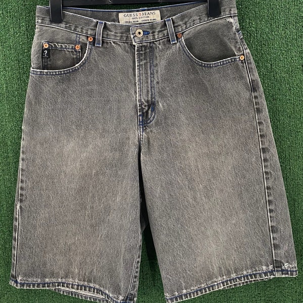 Vintage 90’s Guess Faded Black Denim Jean Shorts Jorts Men’s Size 32 USA Made