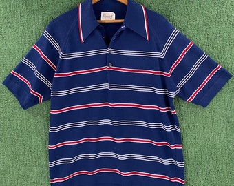 Vintage 70’s Donegal Coleseta Striped Short Sleeve Knit Polo Men’s Size Medium