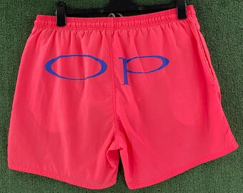 Vintage 90’s Ocean Pacific OP Lined Neon Pink Swim Trunks W/ Pockets Men’s Large