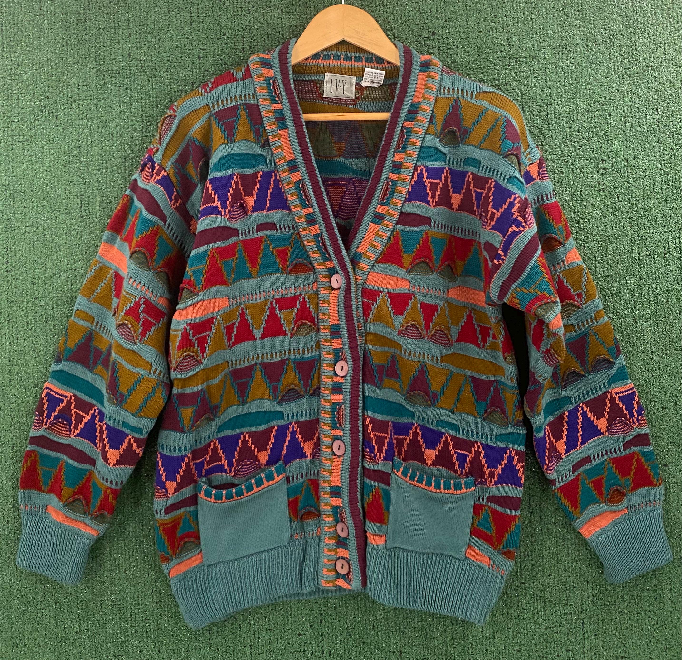 Vintage 80's 3D Knit Coogi Style Colorful Sweater Cardigan