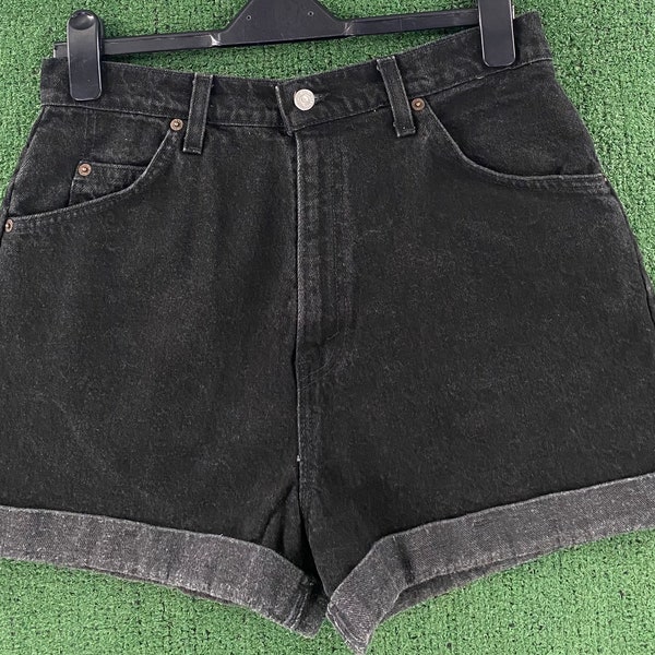 VTG 80’s Levi’s 954 Orange Tab Black Cuffed Jean Shorts Women 30” Waist USA Made