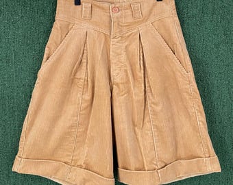 Shorts plisados de pana de talle alto estilo Jordache de los años 90 para mujer, cintura de 66 cm (26")