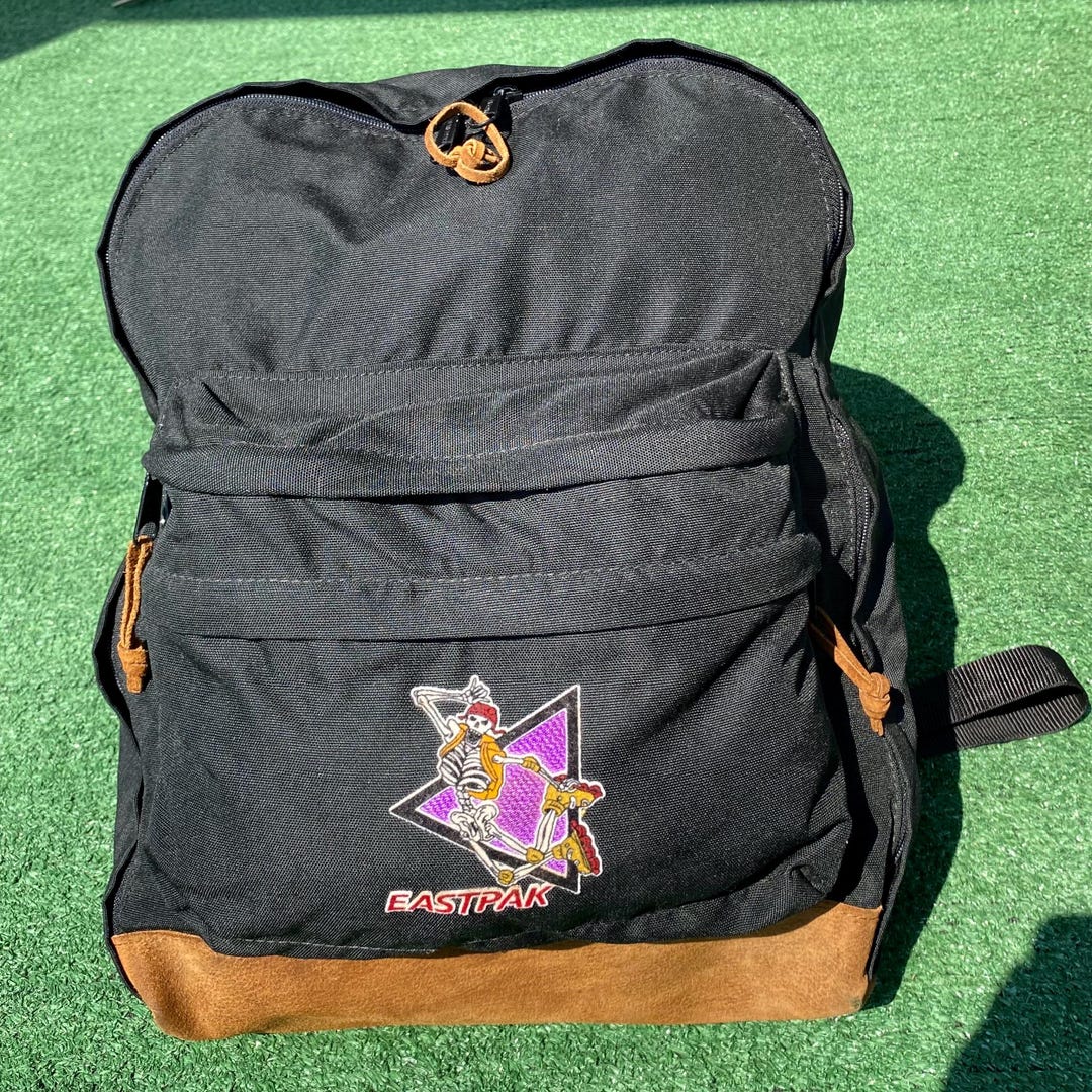 Rare Vintage 90's Eastpak Skeleton Skater Leather Bottom Black