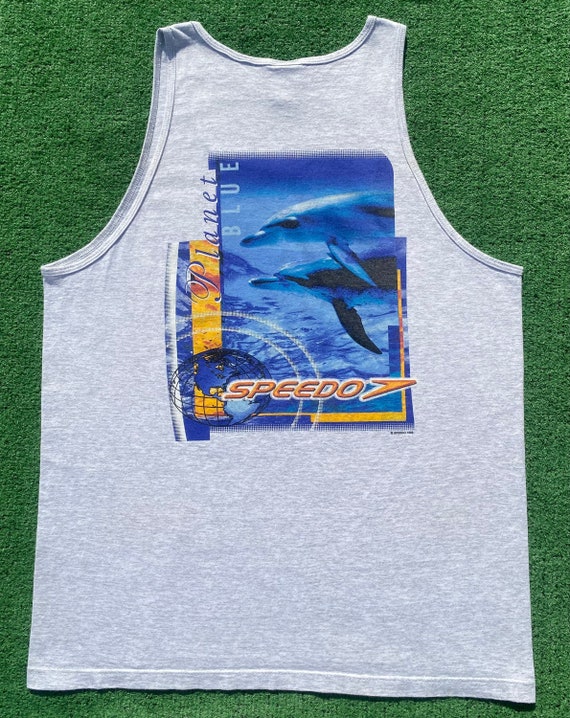 Vintage 90s Speedo Planet Blue Dolphins USA Made Tank Top Mens