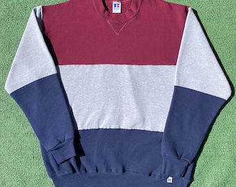 Vintage 90’s Russell Athletics Color Block Sweatshirt Men’s Size XL USA Made