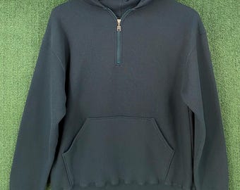 VTG 90’s Russell Athletic Forest Green 1/4 Zip Textured Hoodie SZ Large USA Made