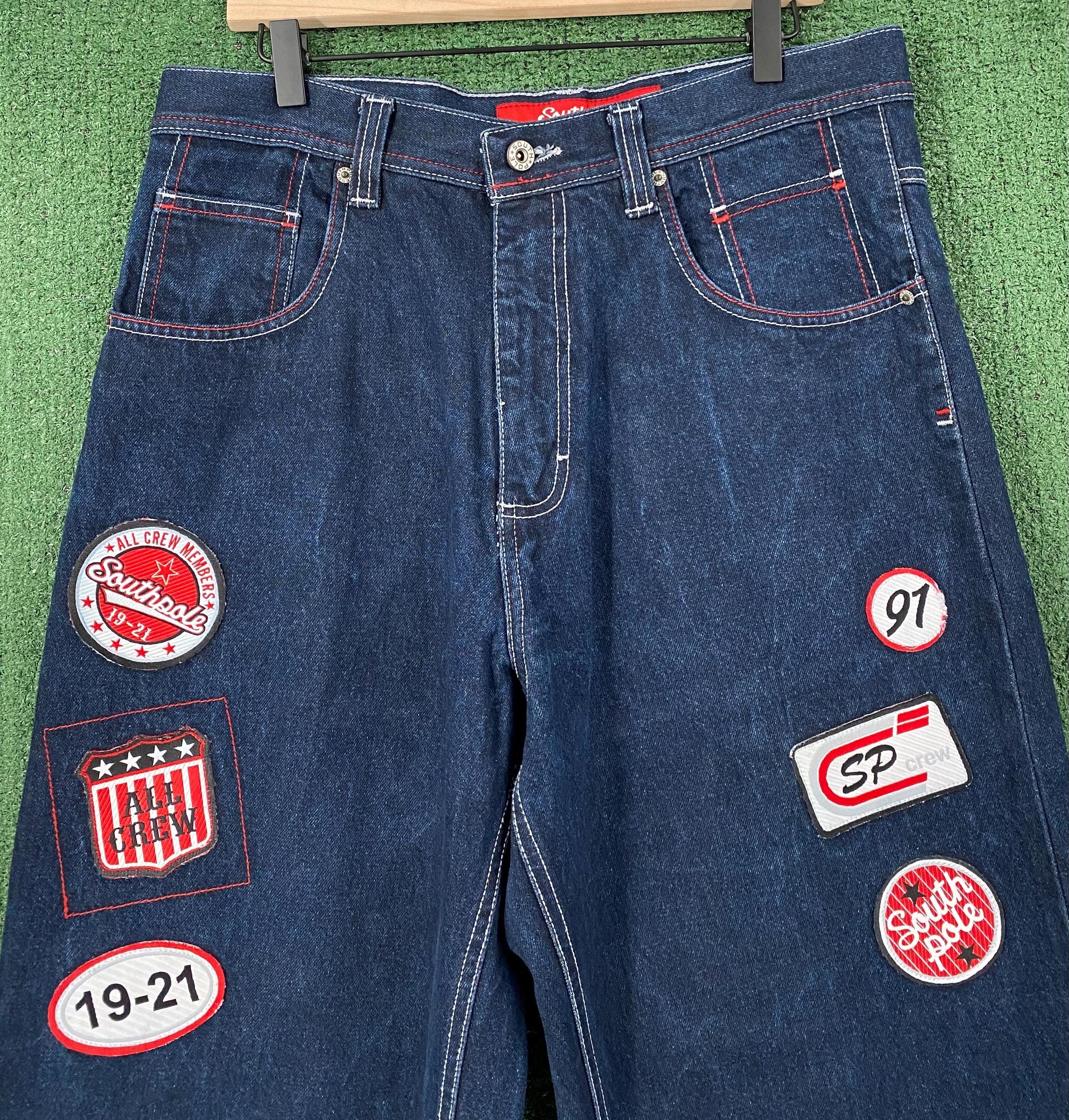 Vintage Y2K South Pole Baggy Wide Leg Patched Dark Denim Jeans