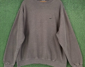 VTG 90’s Nike Embroidered Swoosh Dark Grey Faded Boxy Sweatshirt Men’s Size 2XL