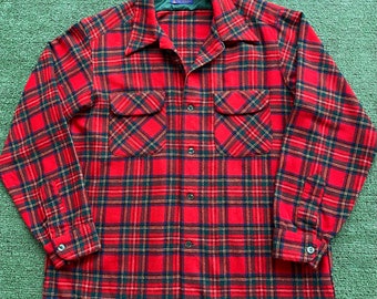 VTG 60er Jahre Pendleton Wolle kariertes Flap Pocket Loop Kragen Flanellhemd Herren groß