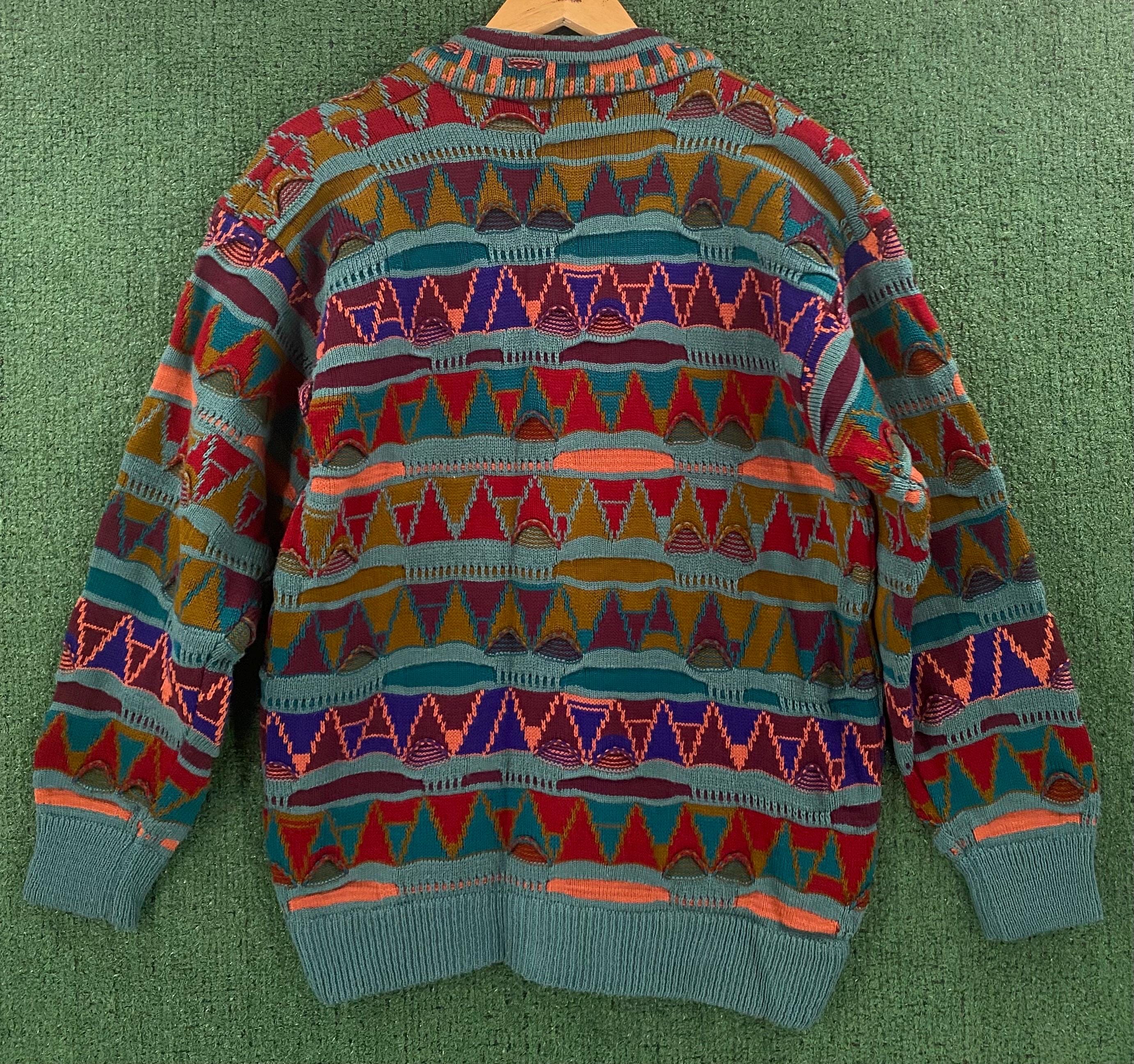【Vintage】COOGI 3D KNIT CARDIGAN Vintage Coogi 3D Multicolor Cardigan Sweater Cable Knitwear
