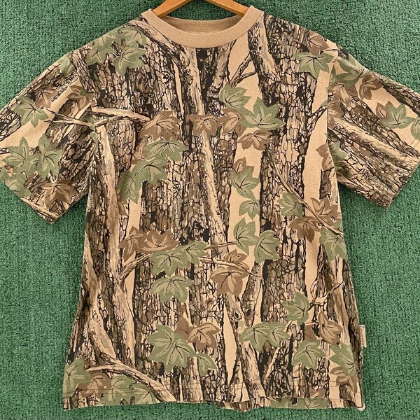 Vintage Y2K Camo Camouflage Tree Bark T-Shirt Youth Boys Size Medium