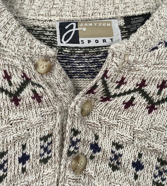 Vintage 90's Jantzen Sport Knit Henley Fair Isle Sweater Men's