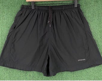 Vintage 90er Jahre Patagonia Baggies Besticktes Logo Schwarze Shorts Damen Größe L