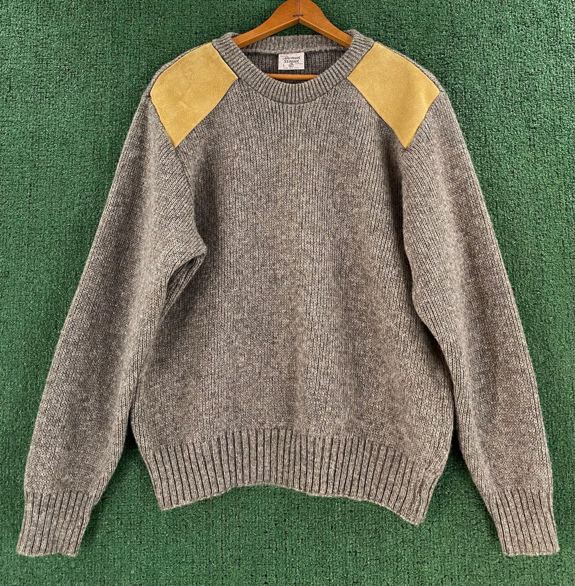 Vintage 90's Michael Stossel 100% Wool Sweater W/ Suede Elbow