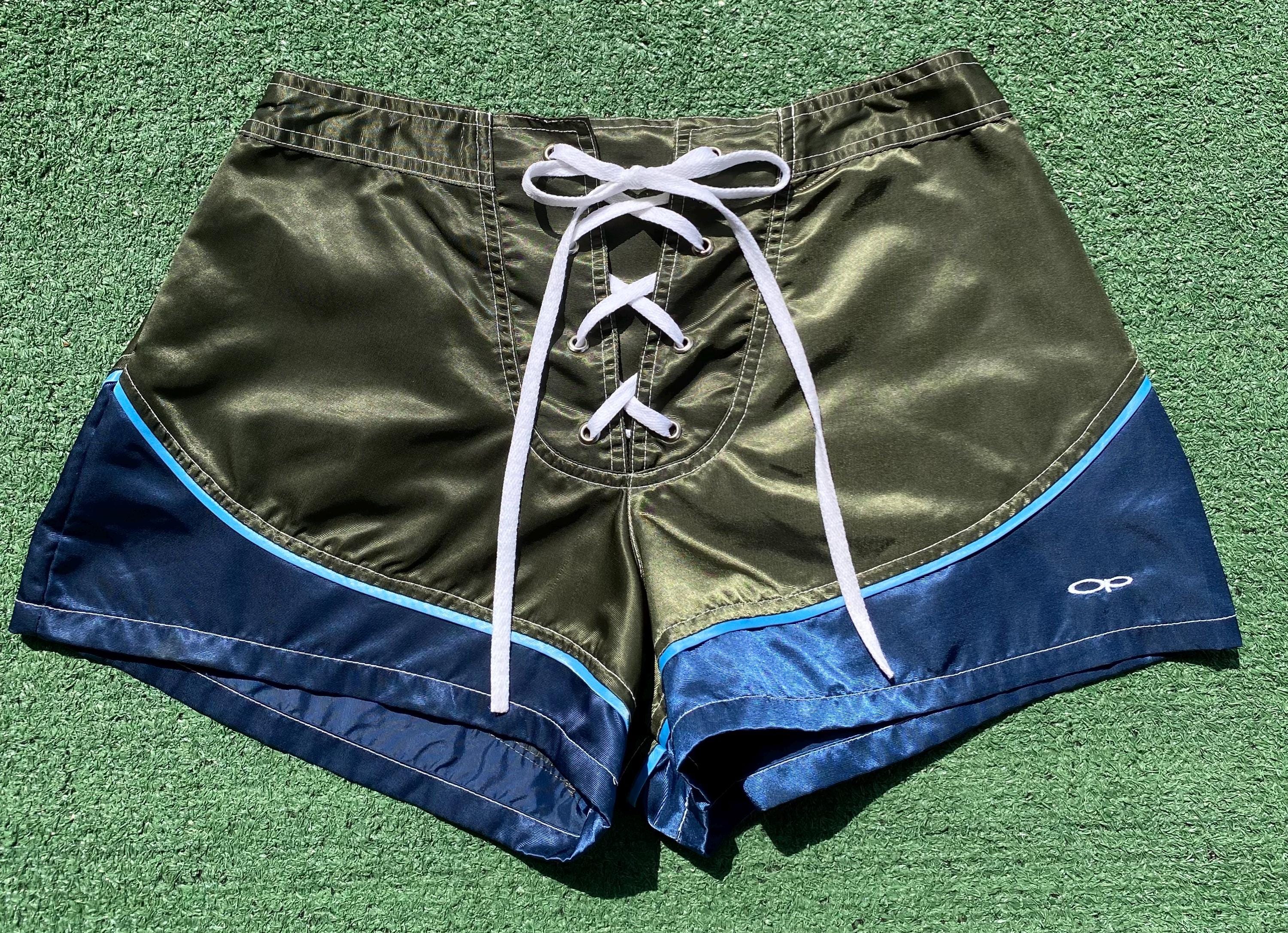 VTG 90's OP Ocean Pacific Shiny Lace up Swim Shorts Women's Size
