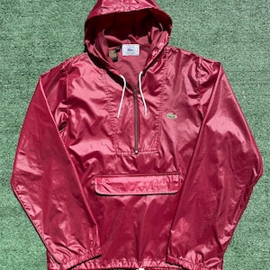 VTG 90’s Izod Lacoste 1/2 Zip Hooded Burgundy Windbreaker Jacket Men’s SZ Small