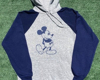 Vintage 80's Disney Mickey Mouse Raglan Color Block Hoodie Men’s Size Small