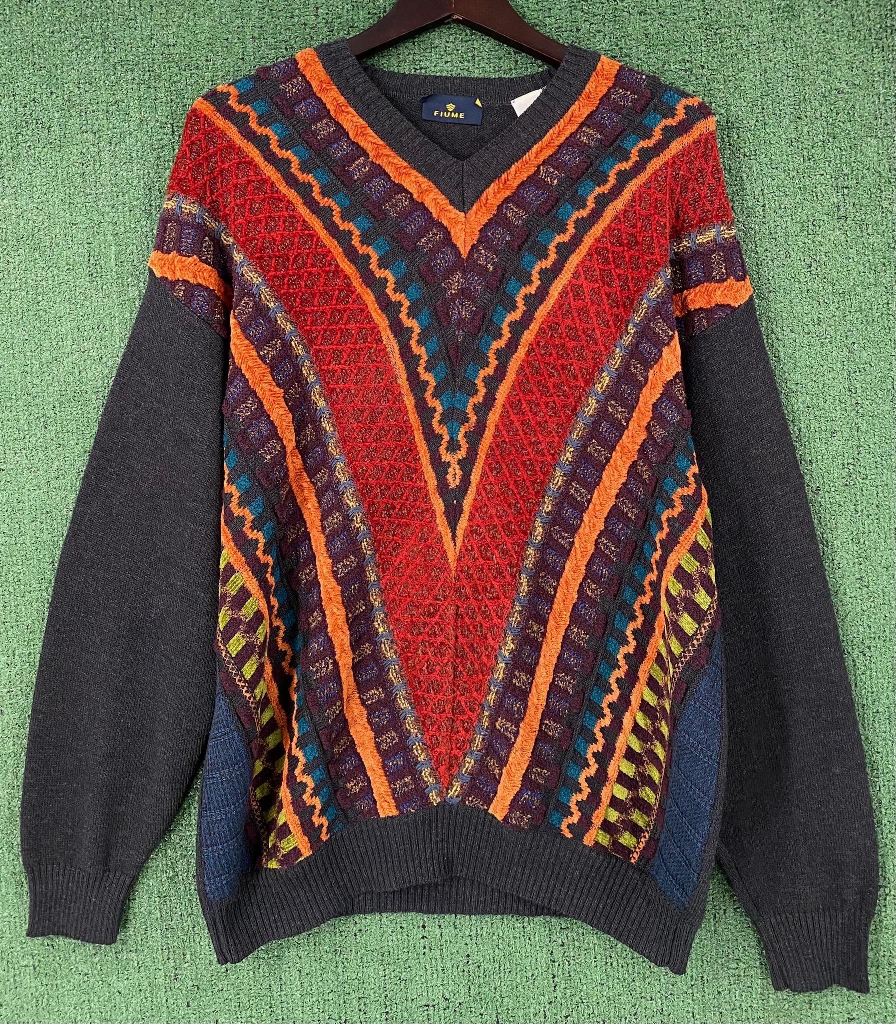 Vintage Y2K FIUME Wool Blend 3D Knit Sweater Mens Sz XL Made in