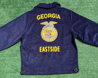 Vintage Navy Blue Corduroy FFA Agricultural Young Farmers Jacket  