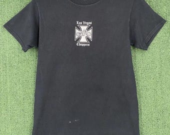 Vintage West Coast Chopper Tshirt Blue Flame Graphics Motorcycle