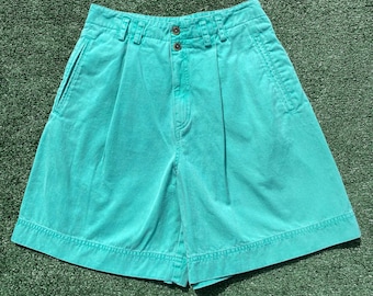 VTG 90er Jahre Lizwear Bunt Aqua Teal Blau Plissee Shorts Damen 26 ”Taille