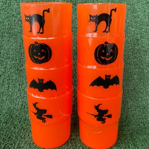 New Vintage Halloween Set Of 8 Plastic Party Cups Cat Pumpkin Bat Witch