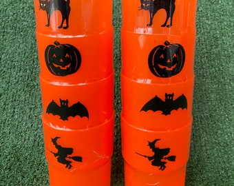 Nowy Vintage Halloween Zestaw 8 Plastikowych Kubków Imprezowych Kot Dynia Nietoperz Wiedźma