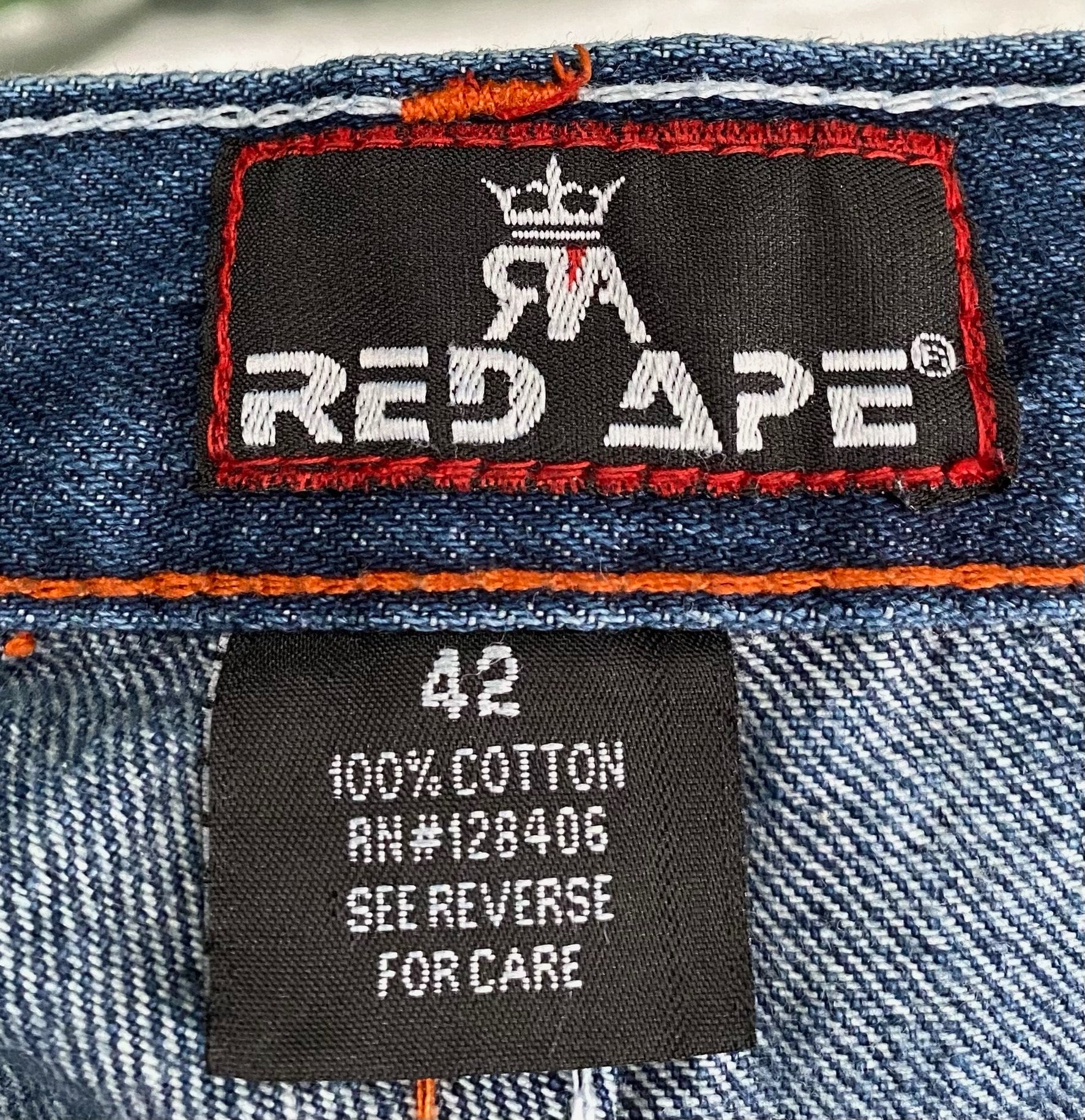 Vintage Y2K Red Ape Orange Embroidered Baggy Jeans Mens Size