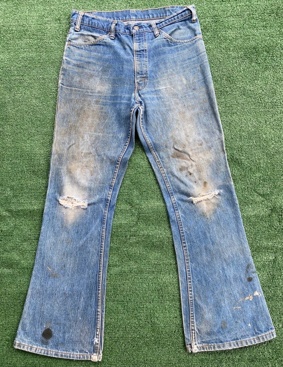 VTG 70s Levis Big E Orange Tab Bell Bottom Jeans Mens 32x29 Distressed 