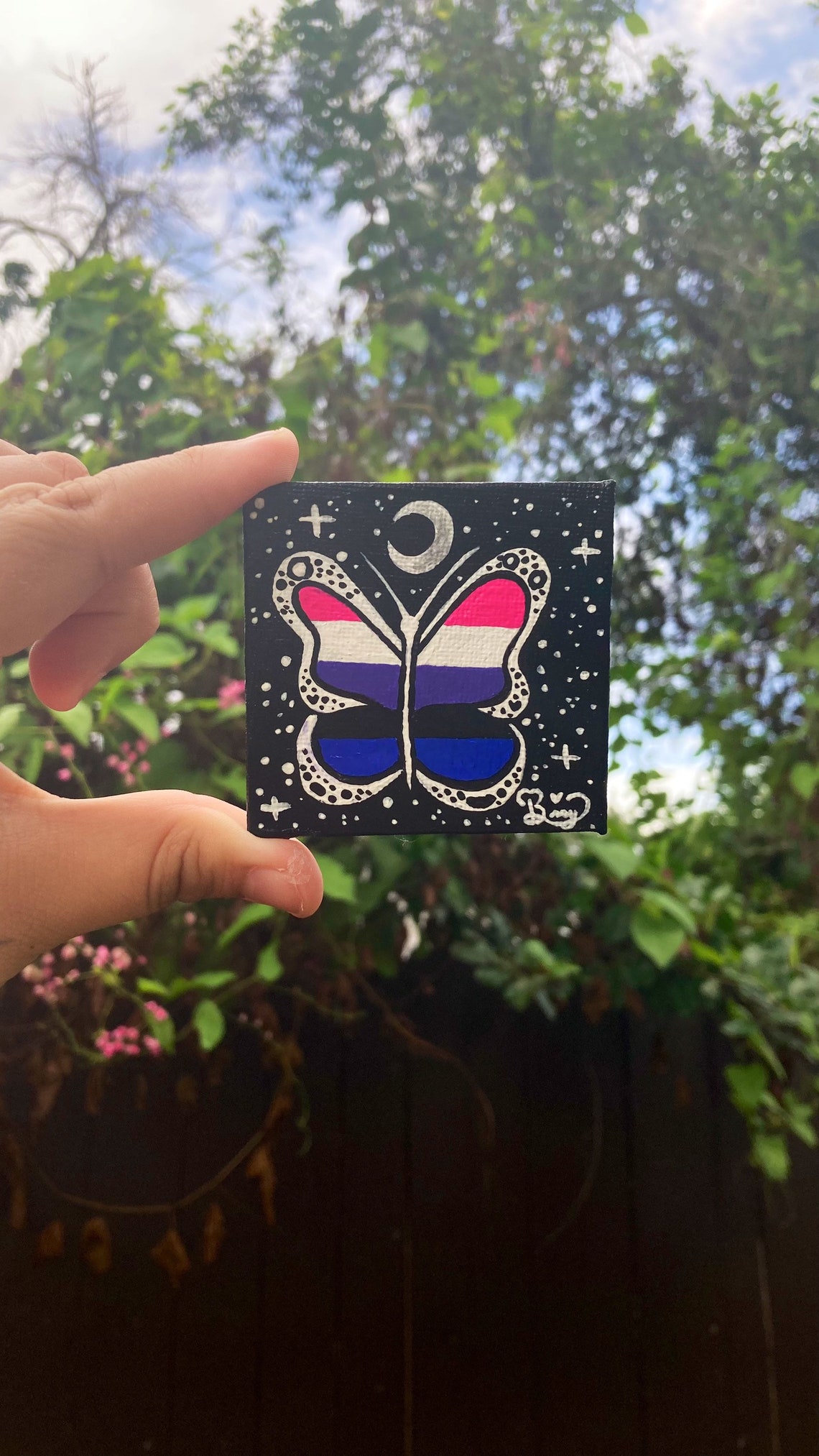 Gender Fluid Midnight Butterfly LGBTQ 2x2 Painting. Etsy