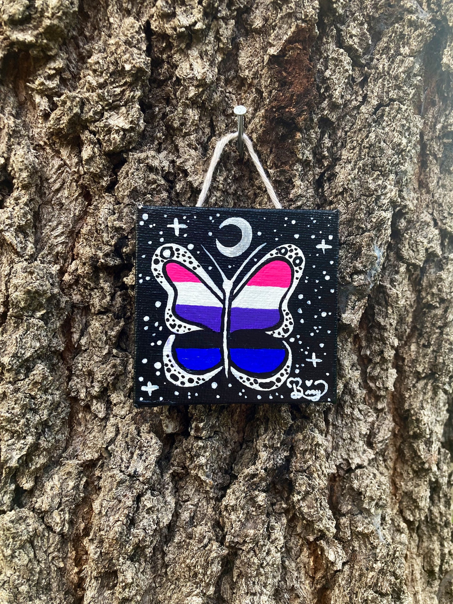 Gender Fluid Midnight Butterfly LGBTQ 2x2 Painting. Etsy