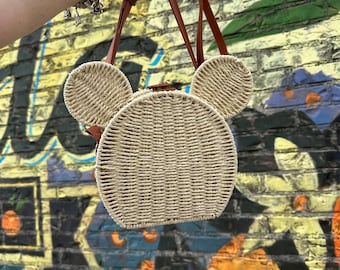 Mickey Inspired Straw Crossbody Bag