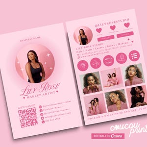 Pink Instagram Business Card Template Canva, Make Up Artist Salon Cards, QR Code Business Digital Card, IG Influencer Cards Hair Nails - Feb