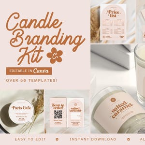 Kit de branding para velas, kit inicial para fabricação de velas editáveis, pacote de etiquetas para velas faça você mesmo, kit de embalagem para velas, pacote de modelos para velas