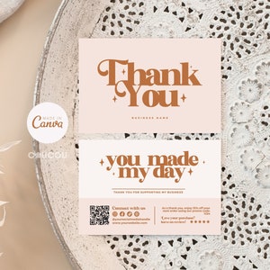 Small Business Thank You Card Template, Editable Thanks For Your Purchase Card, Thank You Package Insert, QR Code Thank You Canva - Daisy