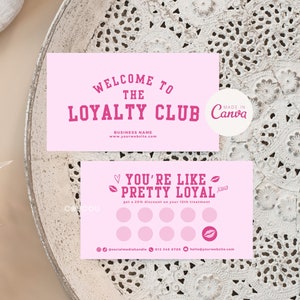 Pink Loyalty Card Template Canva, Editable Customer Punch Card, Printable Rewards Card Design, Salon Lash Loyalty Discount Cards - Regina